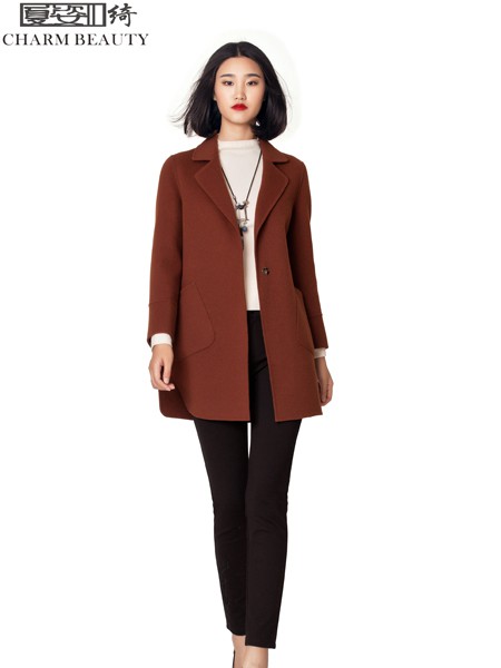 夏姿绮女装2022秋冬季酒红色大衣
