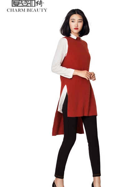 夏姿绮女装2022秋冬季红色毛衣裙