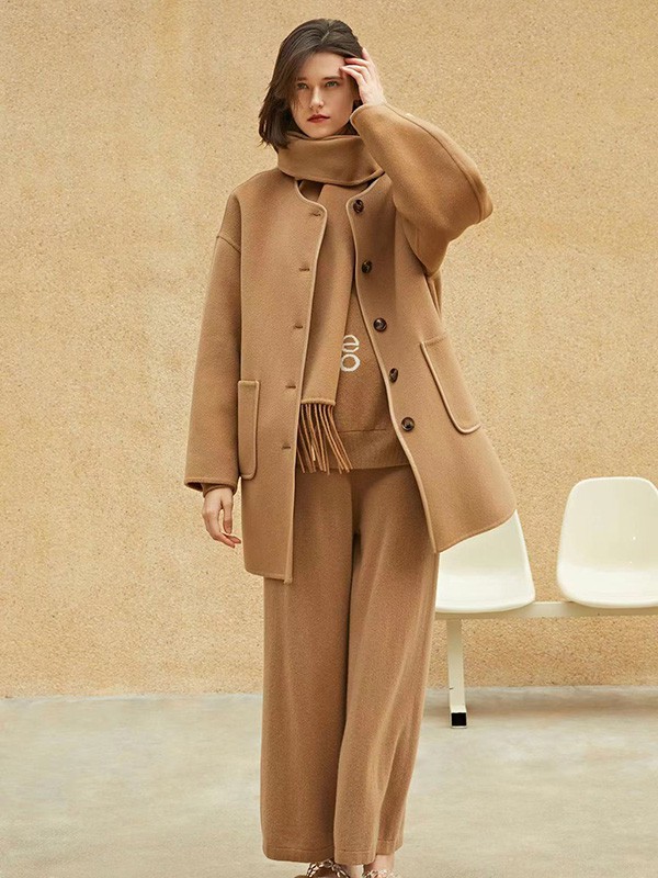 简诣2022秋冬季驼色阔腿裤