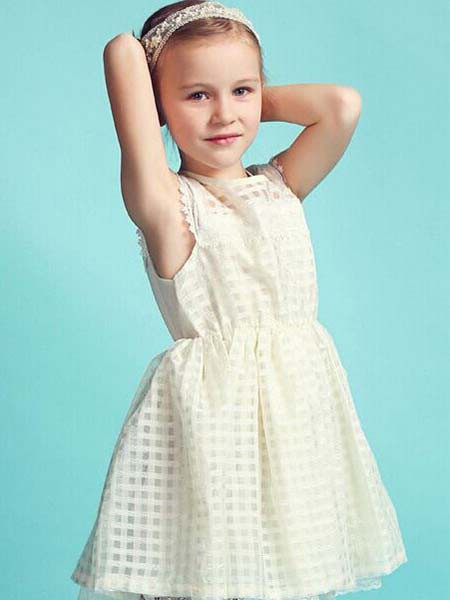 潮童天地童装2023春夏季白色连衣裙