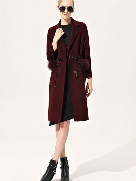 浙妮女装2022秋冬季酒红色大衣