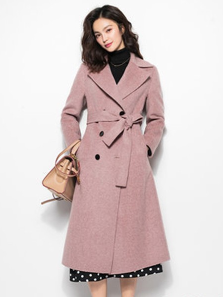 浙妮女装2022秋冬季粉色大衣