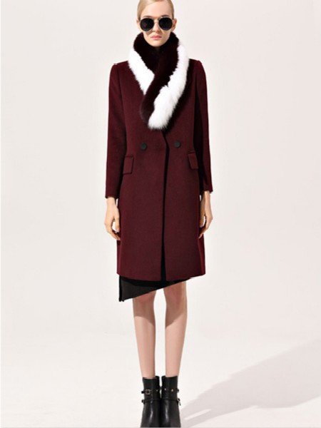 浙妮女装2022秋冬季酒红色大衣