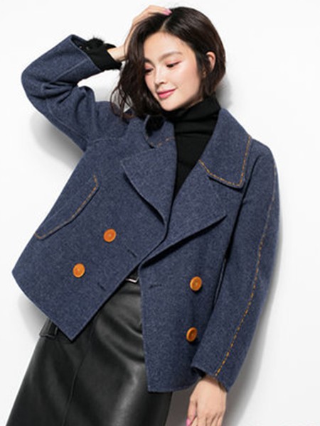 浙妮女装2022秋冬季蓝色大衣