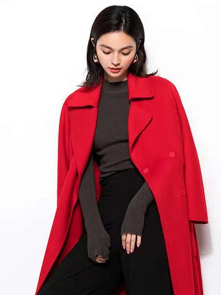 浙妮女装2022秋冬季红色大衣