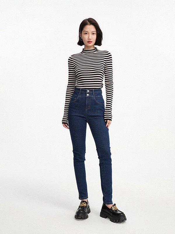 EP雅莹女装2022秋冬季藏蓝色长裤