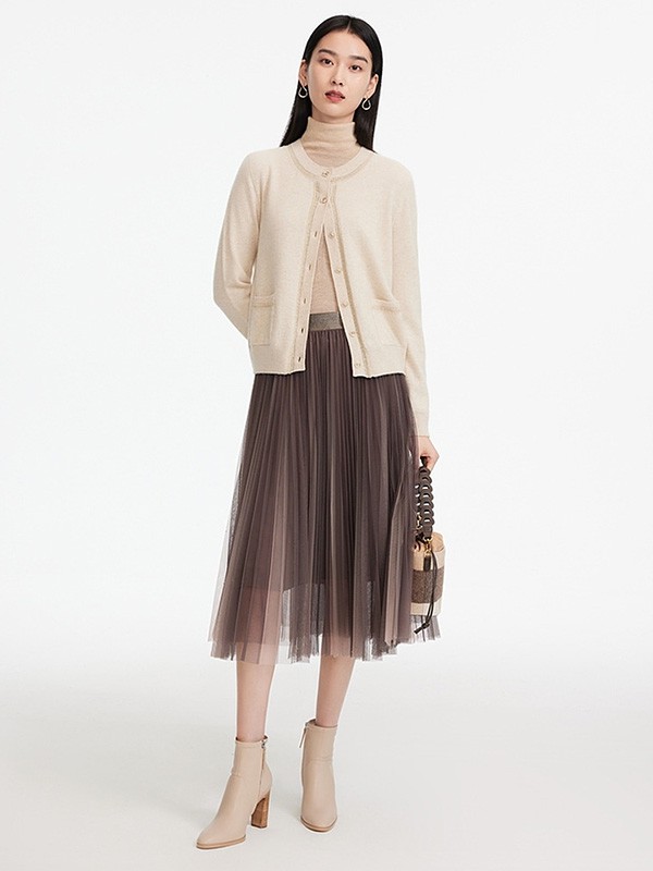 EP雅莹女装2022秋冬季咖啡色纱裙