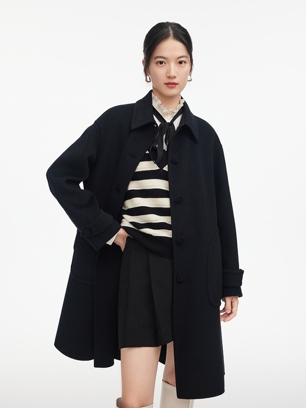 EP雅莹女装2022秋冬季黑色大衣
