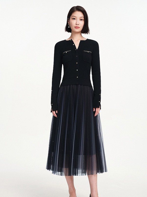 EP雅莹女装2022秋冬季黑色纱裙