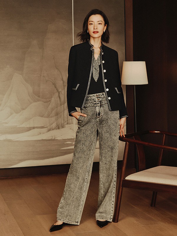 EP雅莹女装2022秋冬季灰色阔腿裤