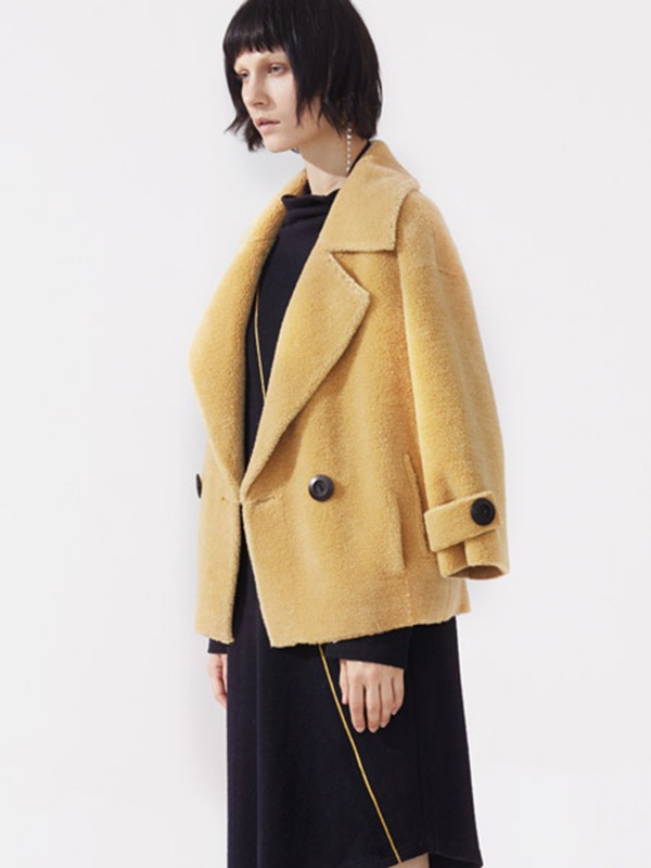 LUDICO女装2022秋冬季黄色大衣