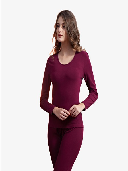 今尚儿内衣2022秋冬季酒红色保暖内衣