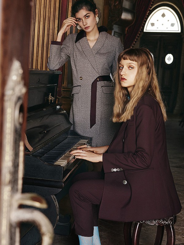 LAI睐女装2022秋冬季酒红色西装裤