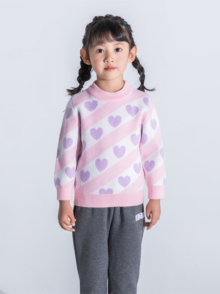巴布豆童装2022秋冬季粉色毛衣
