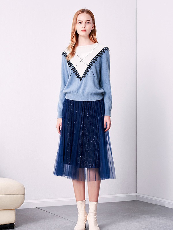 伊树女装2022秋冬季白色毛衣