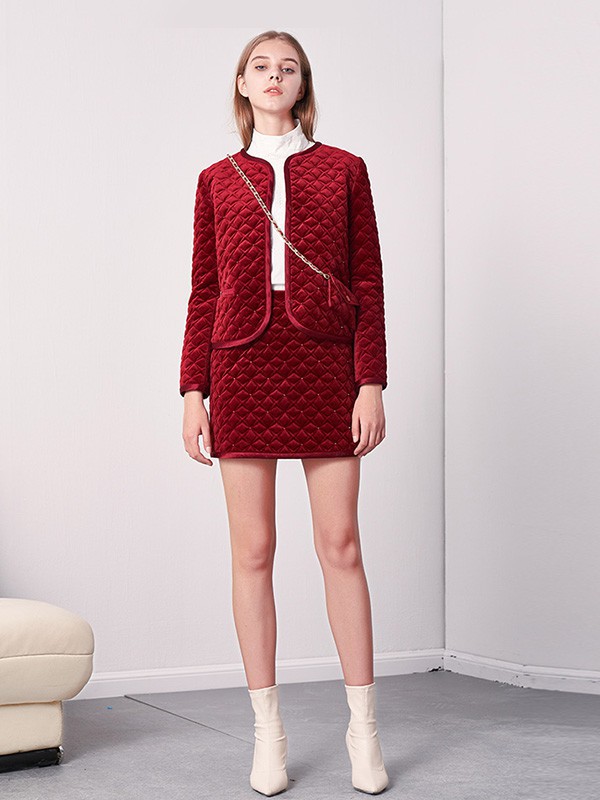 伊树女装2022秋冬季红色套装