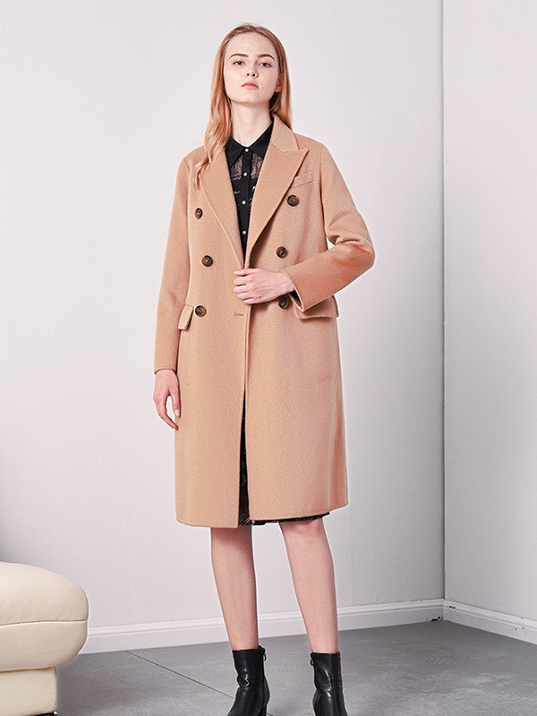 伊树女装2022秋冬季驼色大衣