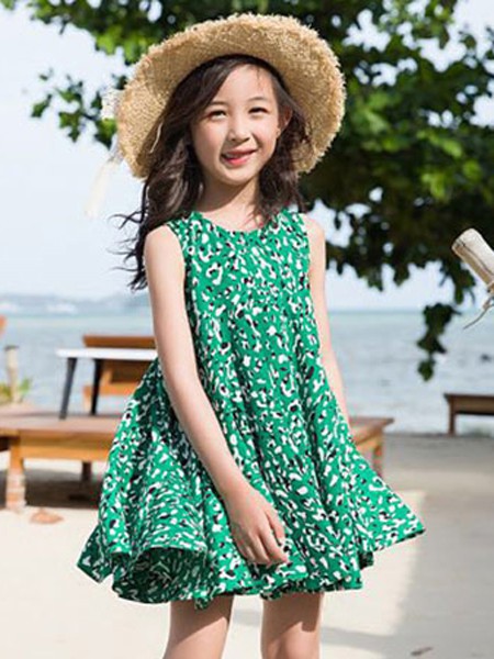 世纪童话童装2023春夏季绿色连衣裙