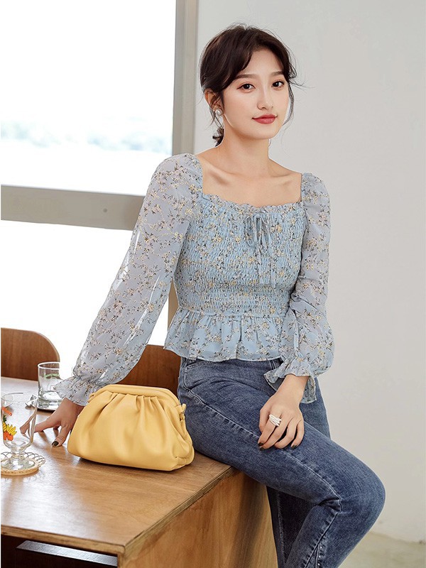 亘美女装2022秋冬季灰色雪纺衫