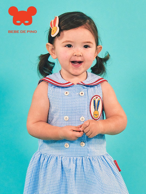 贝贝品诺童装2022春夏季蓝色连衣裙