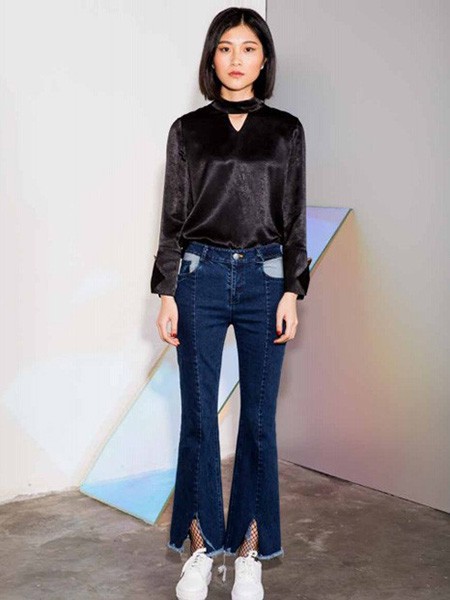 MDC女装2022秋冬季藏蓝色喇叭裤