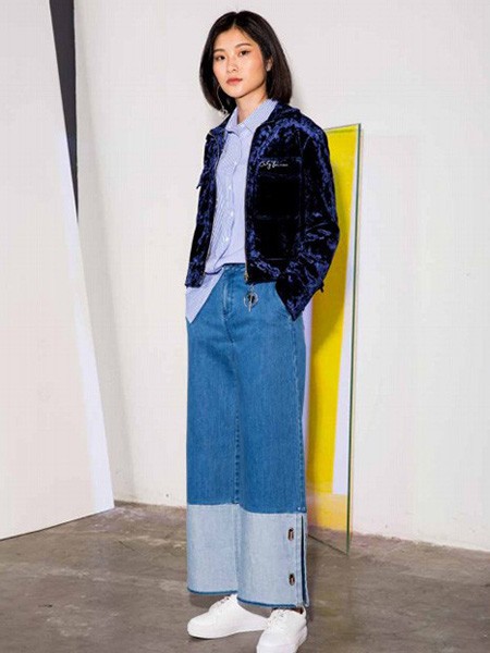 MDC女装2022秋冬季蓝色阔腿裤