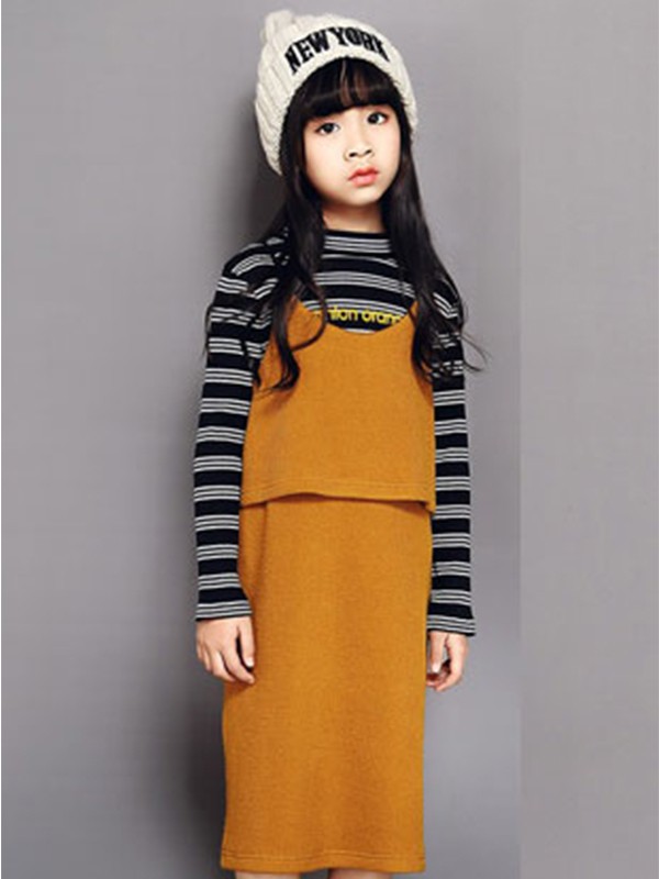 简所童装2022秋冬季黄色背带裙