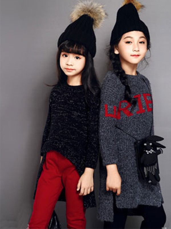 简所童装2022秋冬季黑色T恤