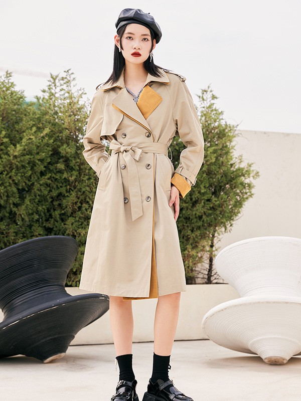 汀丁可2022秋冬季卡其色风衣