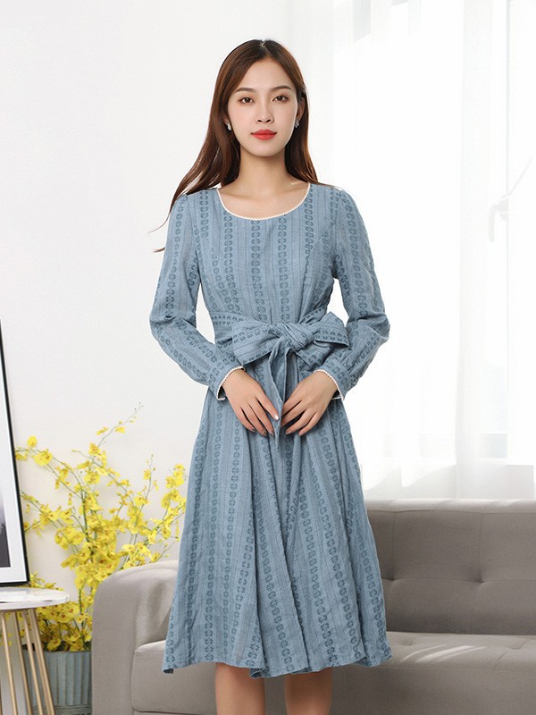 茉希2023春夏季蓝色连衣裙