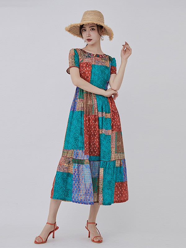 茉希女装2023春夏季蓝色连衣裙