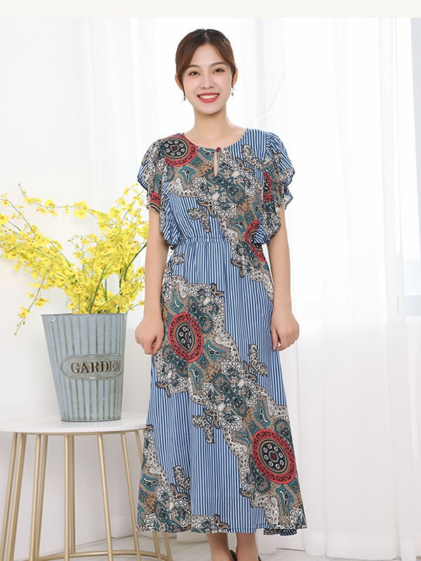 茉希女装2023春夏季蓝色连衣裙