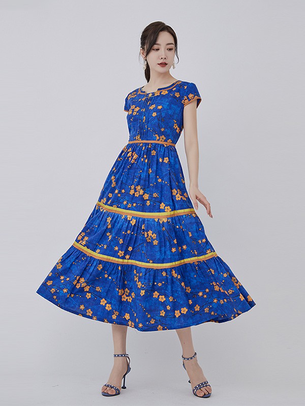 茉希女装2023春夏季蓝色连衣裙