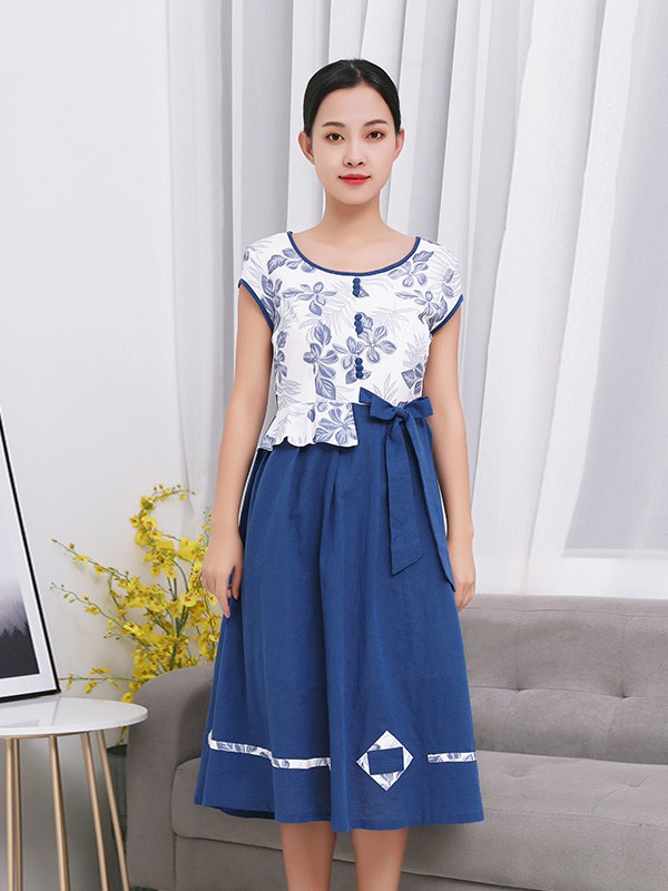 茉希女装2023春夏季蓝色半身裙