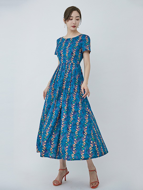 茉希女装2023春夏季蓝色连衣裙