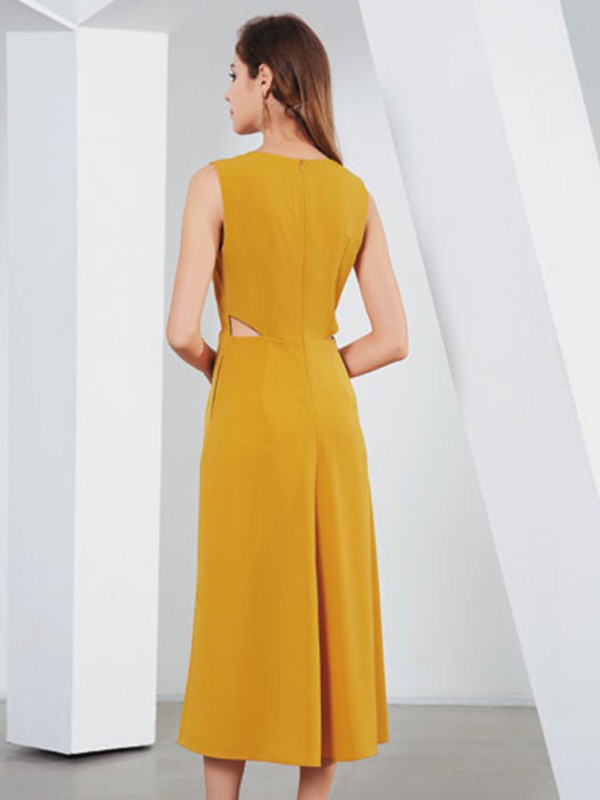 弥妖女装2023春夏季黄色连衣裙