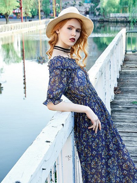 澳莉丝2022秋冬季蓝色连衣裙