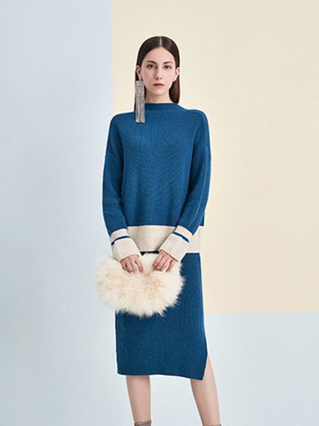 澳莉丝2022秋冬季蓝色毛衣裙