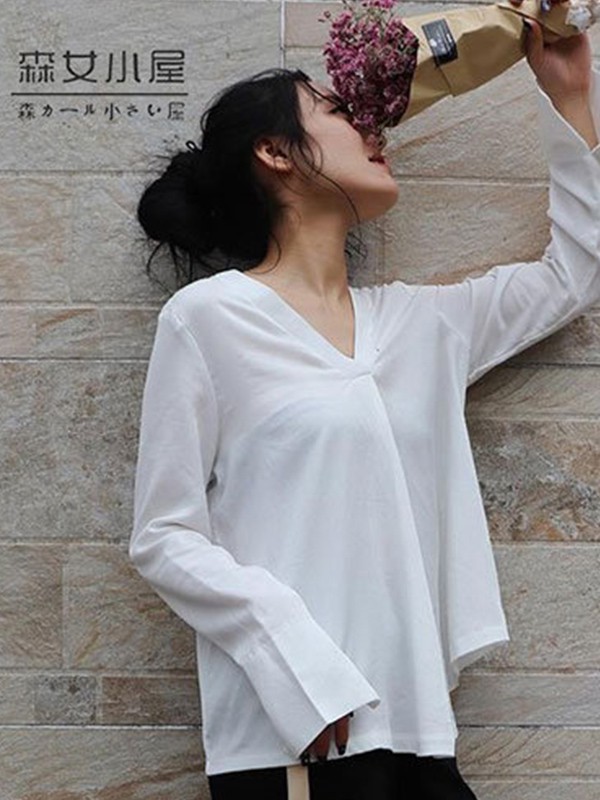 森女小屋女装2022秋冬季白色衬衫