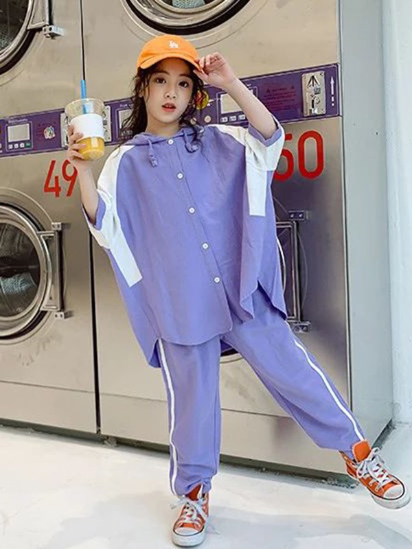 卡拉美童装2022秋冬季紫色运动装