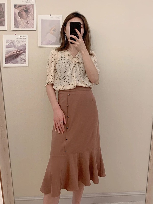 MHE女装2023春夏季军绿色包臀裙