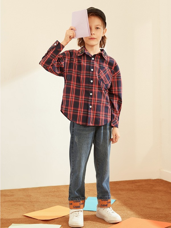 巴帝巴帝童装2022秋冬季黑色衬衫