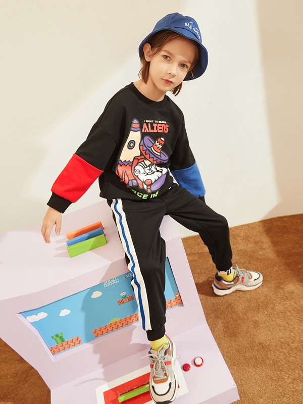 巴帝巴帝童装2022秋冬季黑色T恤