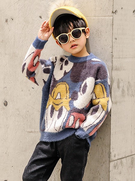 乔克叔叔童装2022秋冬季蓝色毛衣