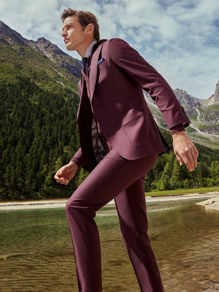 红领男装2022秋冬季酒红色西装裤