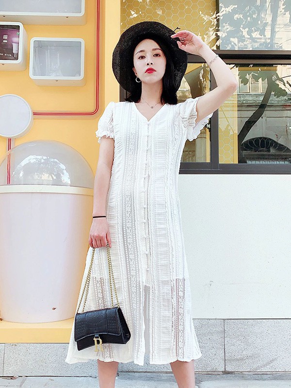 熙加女装2023春夏季白色连衣裙