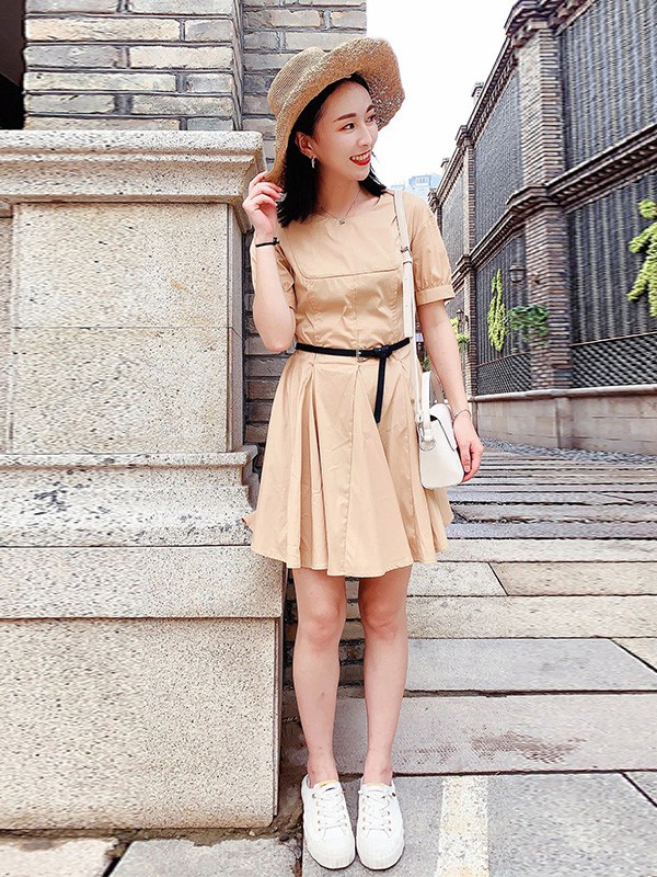 熙加女装2023春夏季橙色连衣裙