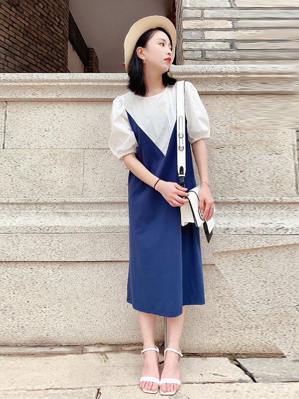 熙加女装2023春夏季拼色连衣裙