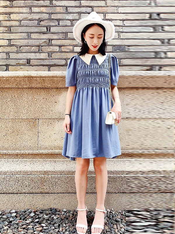 熙加女装2023春夏季蓝色连衣裙