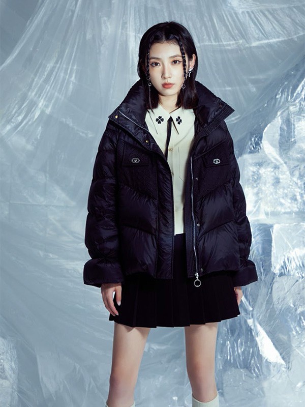 珞炫女装2022秋冬季黑色棉服